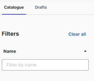 Screenshot showing the Catalog and Drafts tabs in the Custom Collections management interface